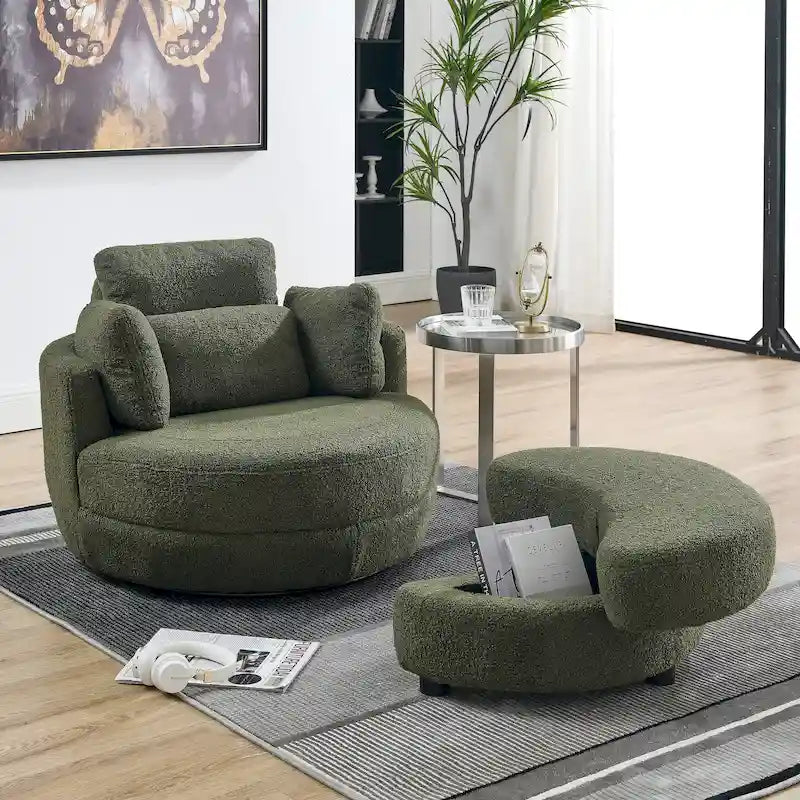 Fauteuil pivotant moderne vert 52 avec pouf de rangement