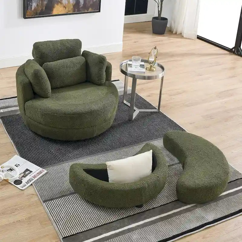 Fauteuil pivotant moderne vert 52 avec pouf de rangement