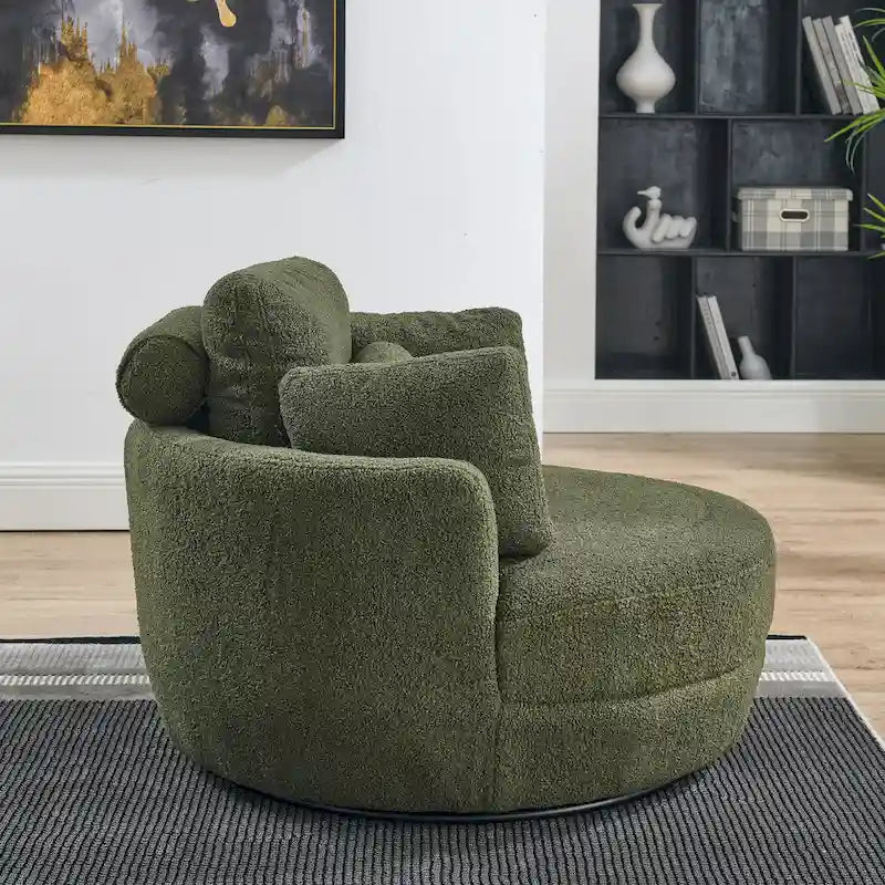 Fauteuil pivotant moderne vert 52 avec pouf de rangement