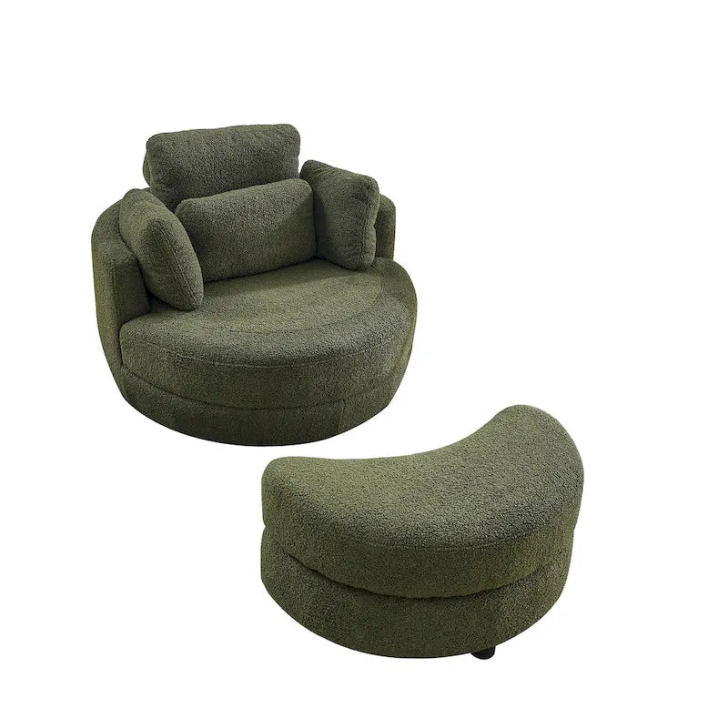 Fauteuil pivotant moderne vert 52 avec pouf de rangement