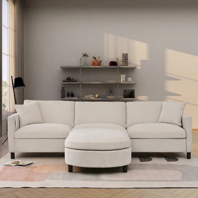Canapé quatre places spacieux beige de 274 cm