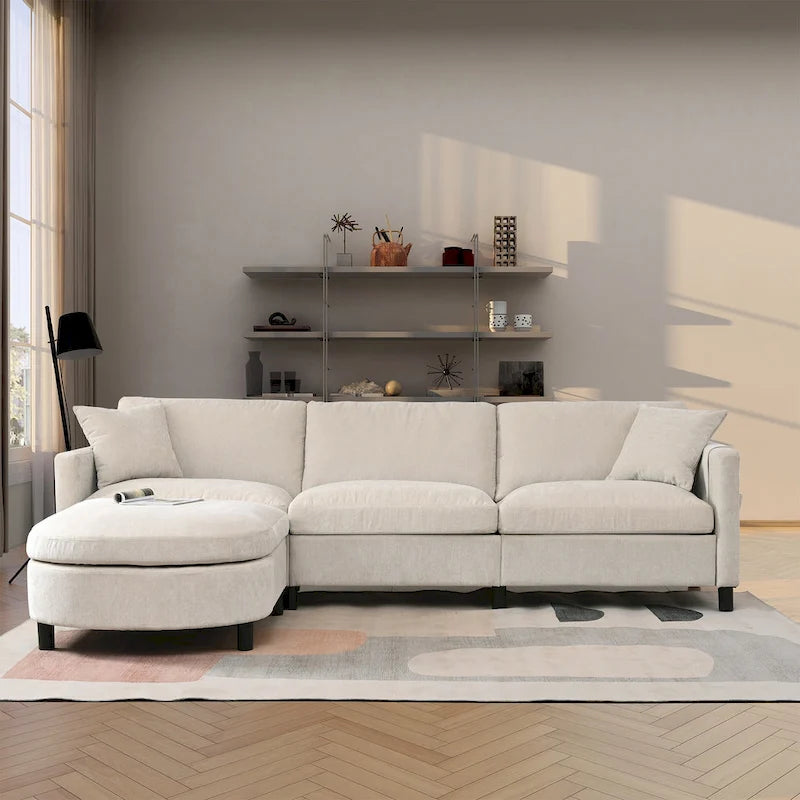 Canapé quatre places spacieux beige de 274 cm