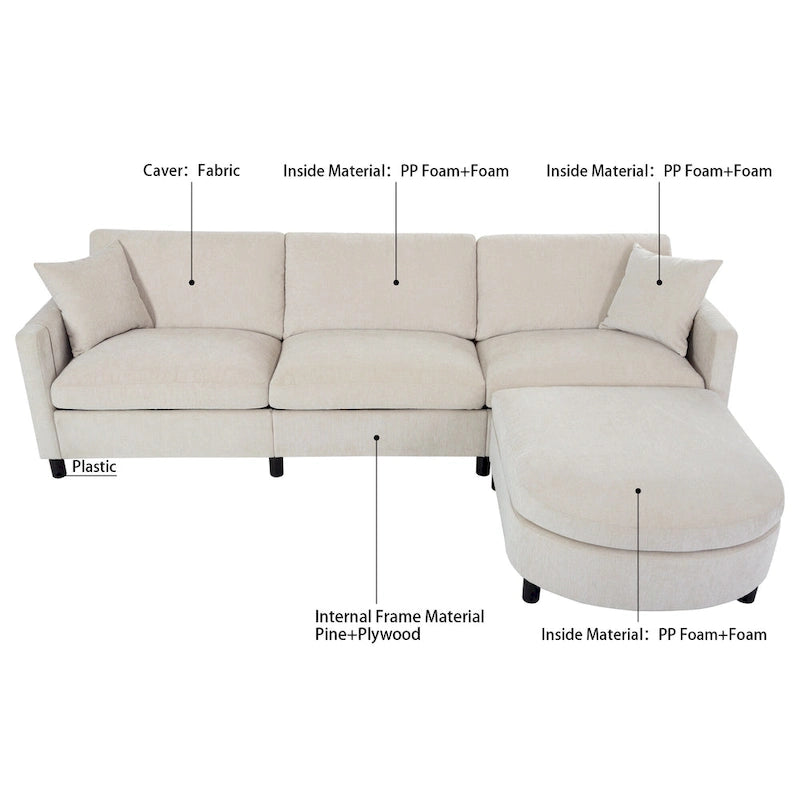 Canapé quatre places spacieux beige de 274 cm
