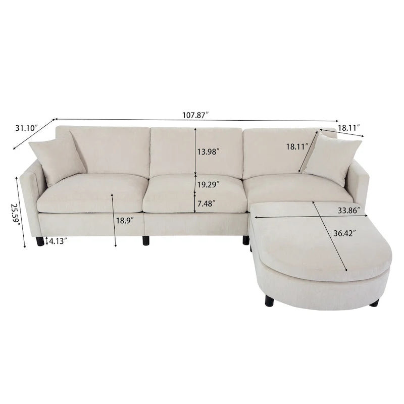 Canapé quatre places spacieux beige de 274 cm