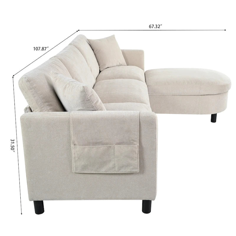Canapé quatre places spacieux beige de 274 cm