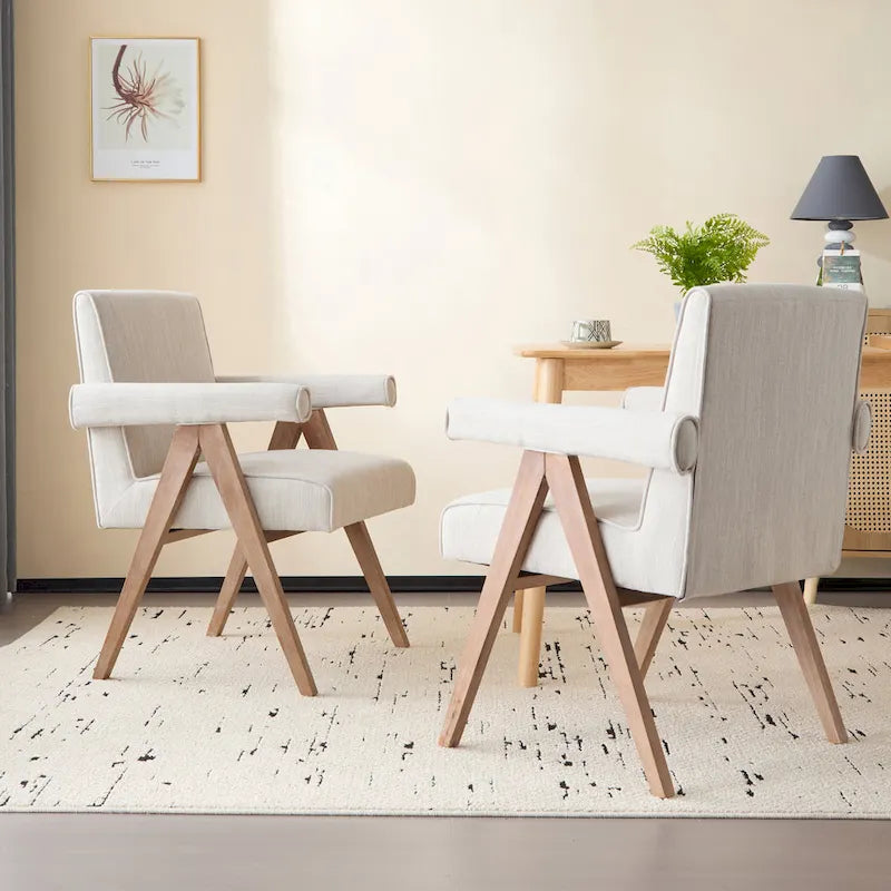 Chaises de salle à manger en tissu avec accoudoirs (Lot de 2)
