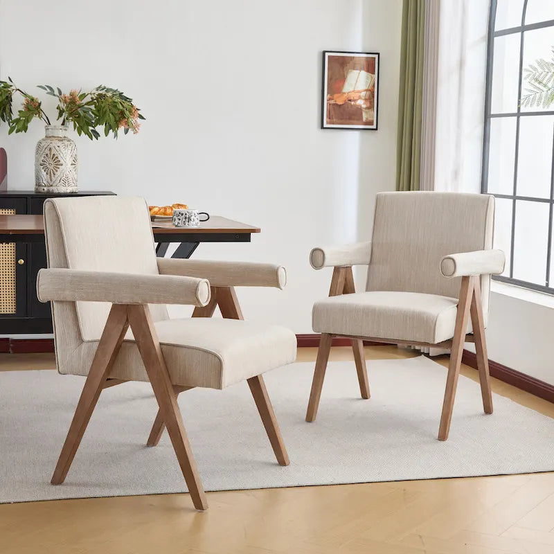 Chaises de salle à manger en tissu avec accoudoirs (Lot de 2)