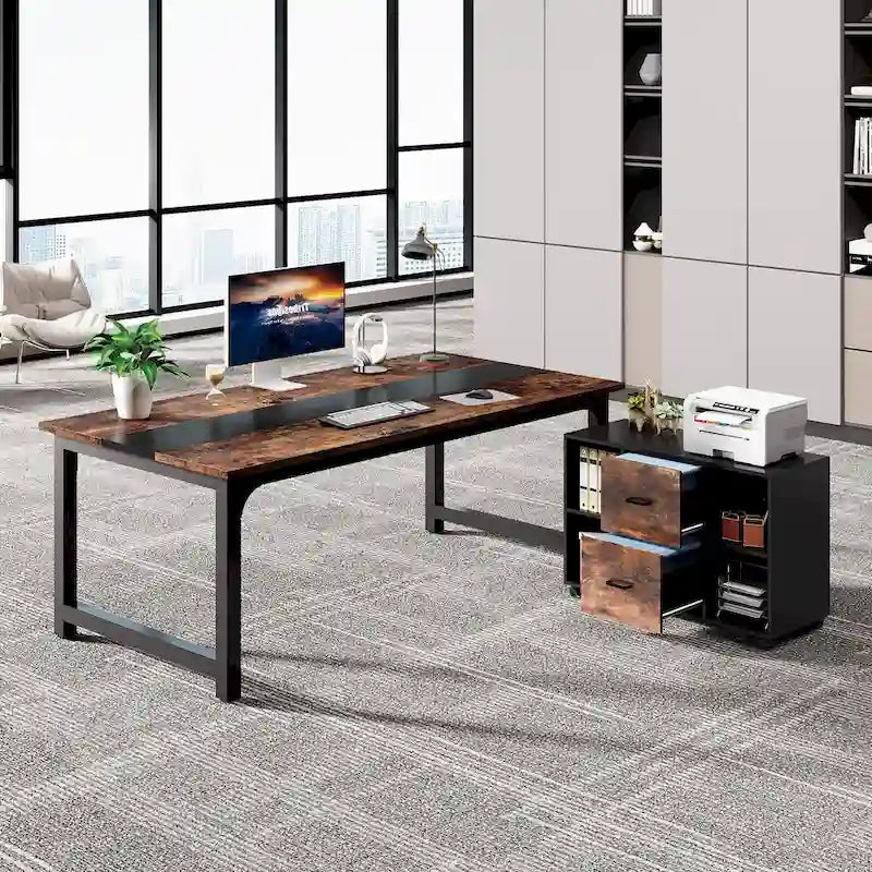Bureau de direction de 160 cm avec classeur latéral de 100 cm