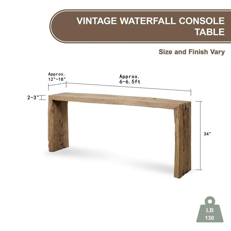 Console cascade vintage d'environ 1,80-2,00 m de long en bois naturel vieilli (taille et finition variables)