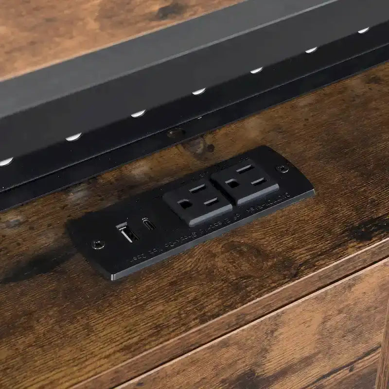 Lit plate-forme double en métal avec tête de lit en bois, tiroirs et lumières LED