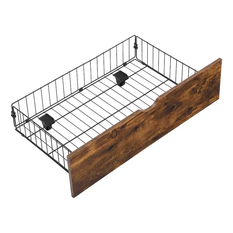 Lit plate-forme double en métal avec tête de lit en bois, tiroirs et lumières LED