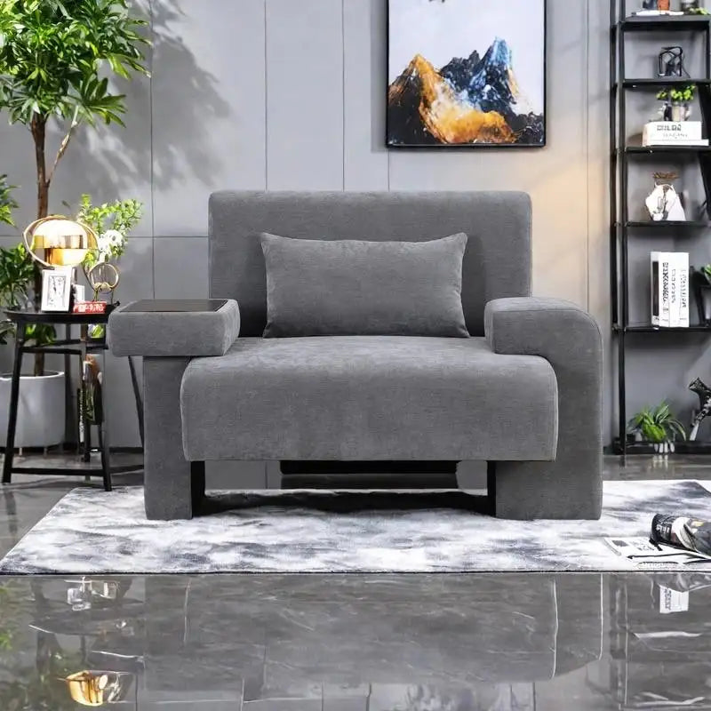 Fauteuil surdimensionné en polyester avec rangement Accoudoir asymétrique et chaise moderne du milieu du siècle, capacité de 102 kg
