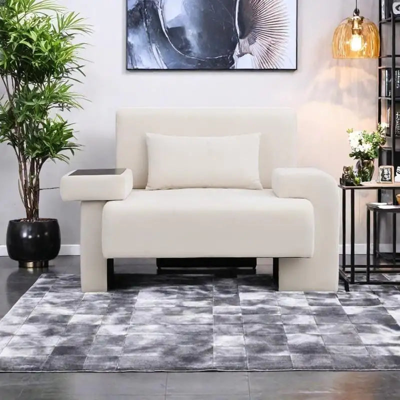 Fauteuil surdimensionné en polyester avec rangement Accoudoir asymétrique et chaise moderne du milieu du siècle, capacité de 102 kg