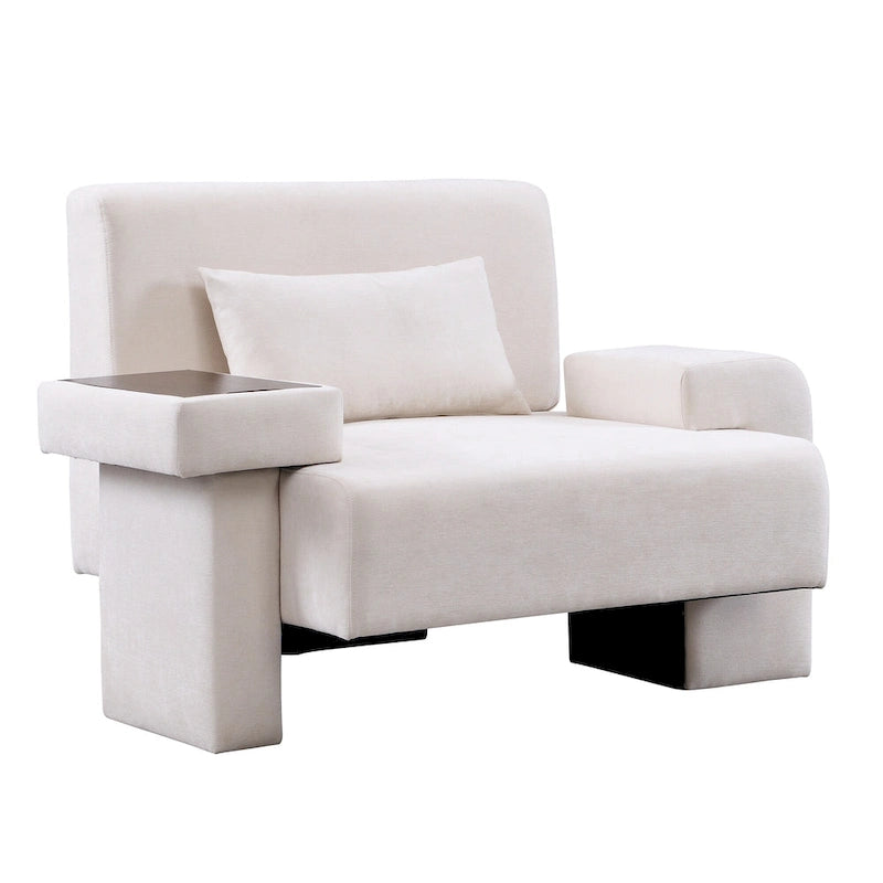 Fauteuil surdimensionné en polyester avec rangement Accoudoir asymétrique et chaise moderne du milieu du siècle, capacité de 102 kg