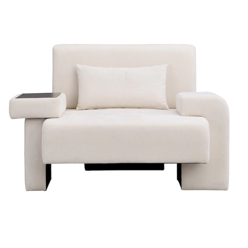 Fauteuil surdimensionné en polyester avec rangement Accoudoir asymétrique et chaise moderne du milieu du siècle, capacité de 102 kg