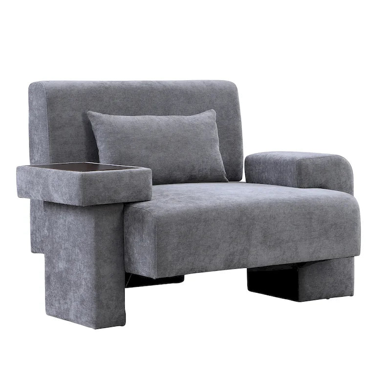 Fauteuil surdimensionné en polyester avec rangement Accoudoir asymétrique et chaise moderne du milieu du siècle, capacité de 102 kg