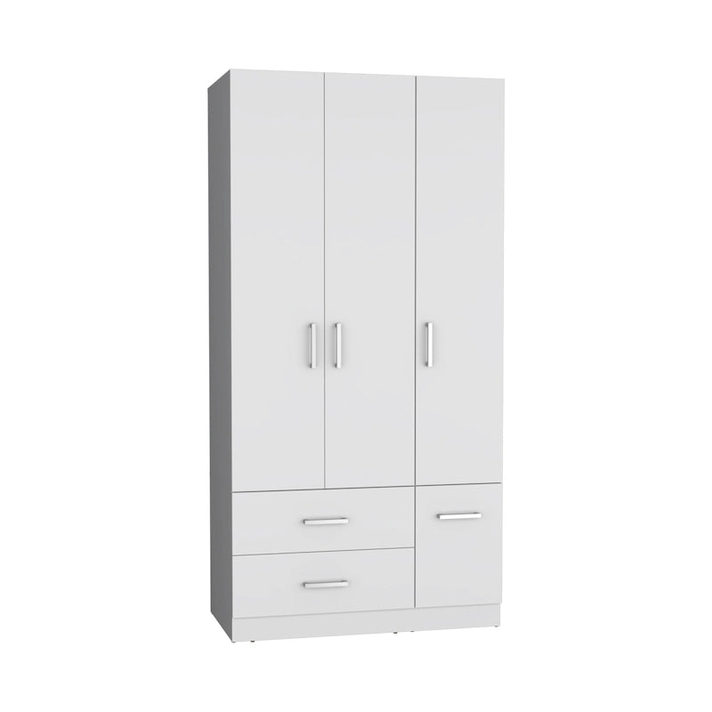 18.7 Armoire moderne à quatre portes avec tringle, deux tiroirs et 6 étagères