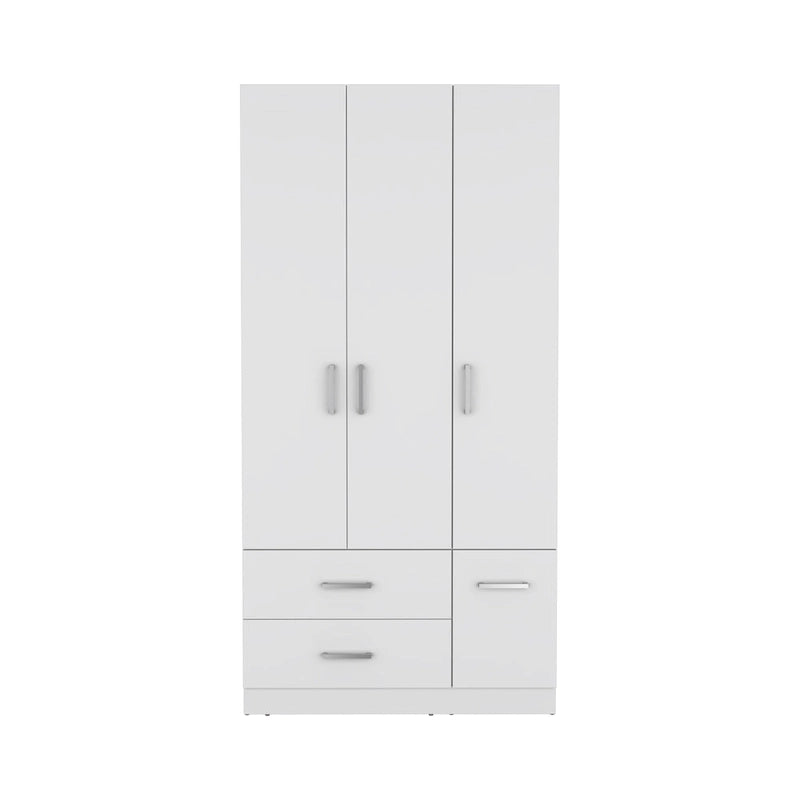 18.7 Armoire moderne à quatre portes avec tringle, deux tiroirs et 6 étagères