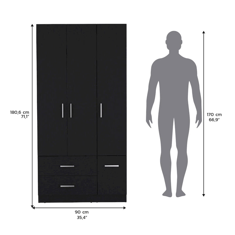 18.7 Armoire moderne à quatre portes avec tringle, deux tiroirs et 6 étagères