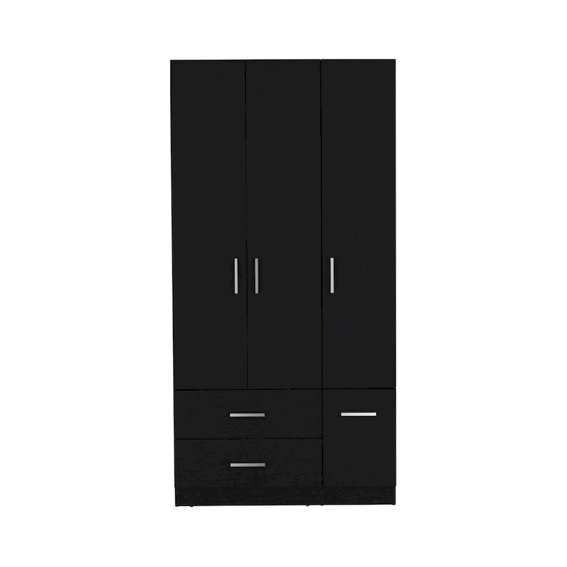 18.7 Armoire moderne à quatre portes avec tringle, deux tiroirs et 6 étagères