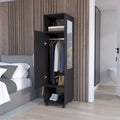 15.7 Armoire miroir moderne avec trois étagères, roulettes et tringle de suspension