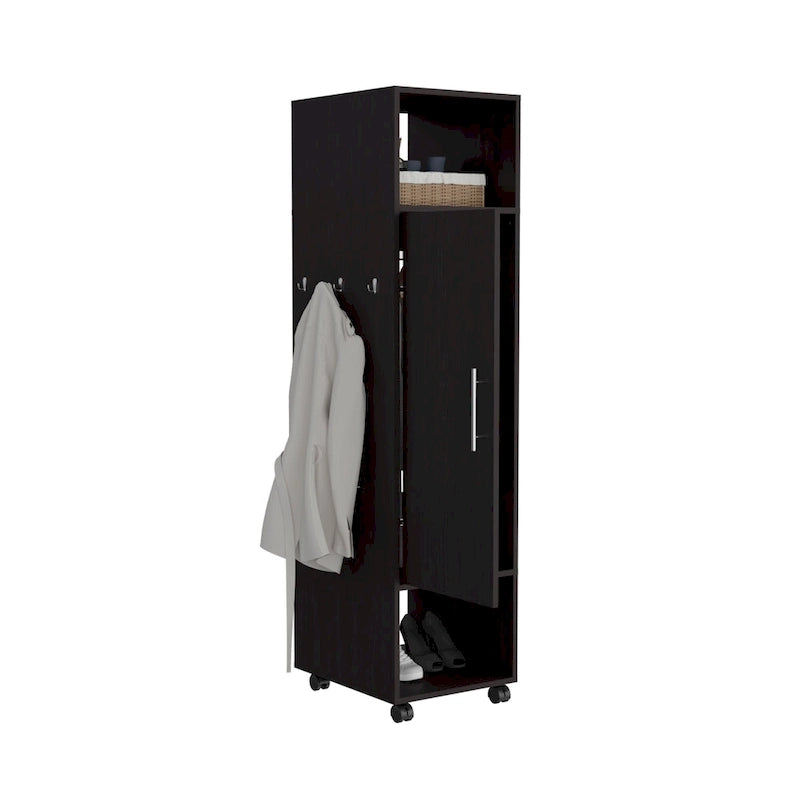 15.7 Armoire miroir moderne avec trois étagères, roulettes et tringle de suspension