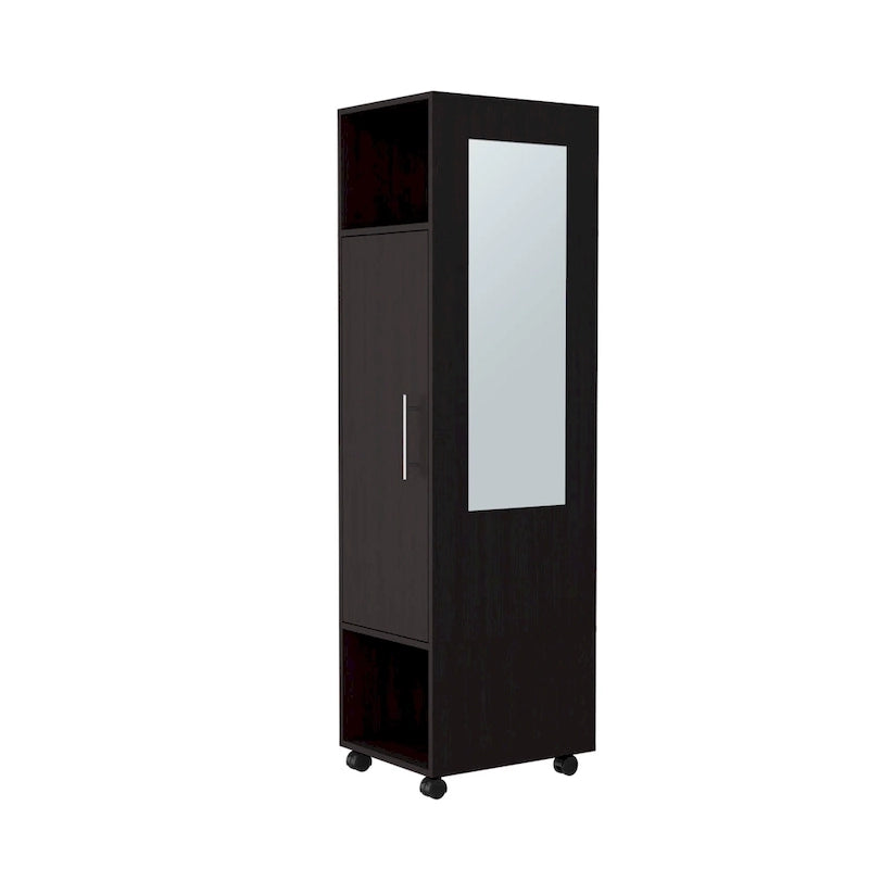 15.7 Armoire miroir moderne avec trois étagères, roulettes et tringle de suspension
