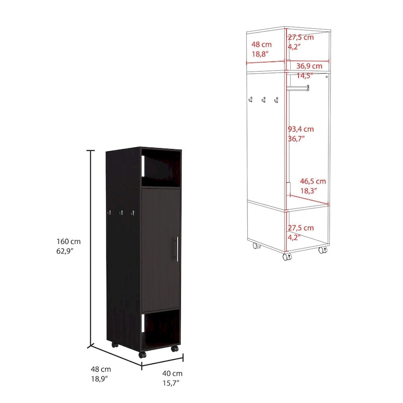 15.7 Armoire miroir moderne avec trois étagères, roulettes et tringle de suspension