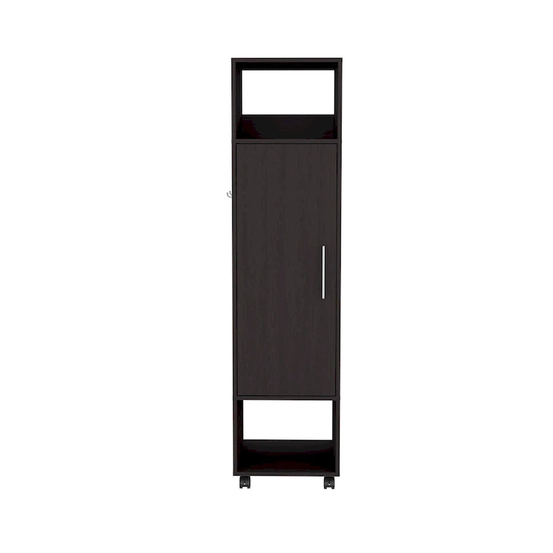 15.7 Armoire miroir moderne avec trois étagères, roulettes et tringle de suspension