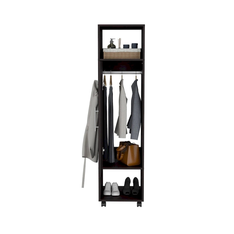 15.7 Armoire miroir moderne avec trois étagères, roulettes et tringle de suspension