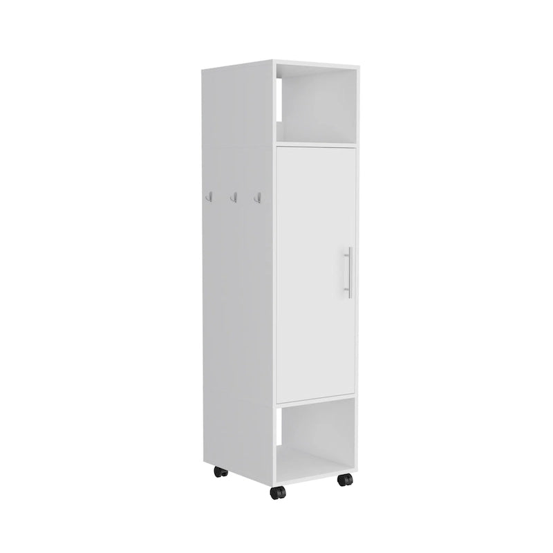 15.7 Armoire miroir moderne avec trois étagères, roulettes et tringle de suspension