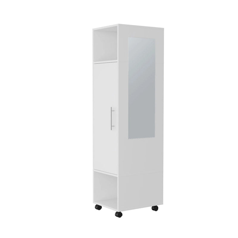 15.7 Armoire miroir moderne avec trois étagères, roulettes et tringle de suspension
