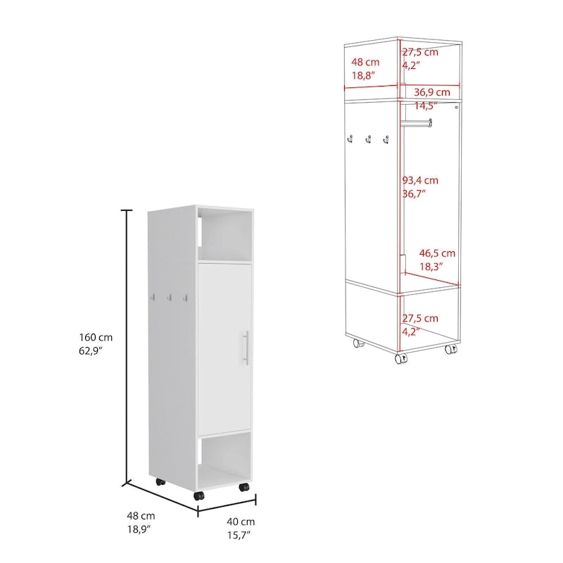 15.7 Armoire miroir moderne avec trois étagères, roulettes et tringle de suspension