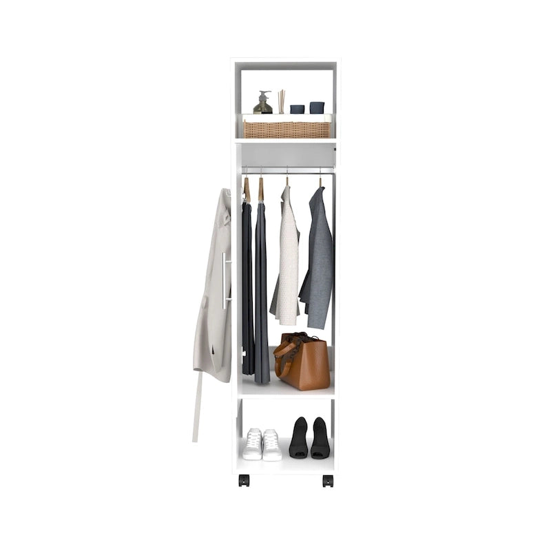 15.7 Armoire miroir moderne avec trois étagères, roulettes et tringle de suspension