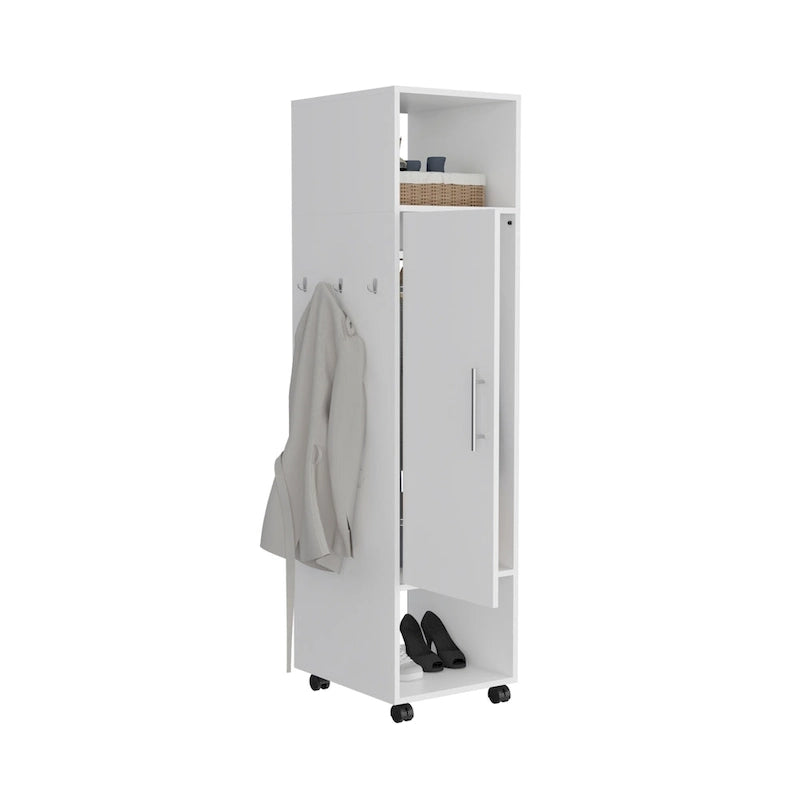 15.7 Armoire miroir moderne avec trois étagères, roulettes et tringle de suspension