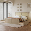 Lit plateforme de rangement pleine grandeur en bois naturel antique