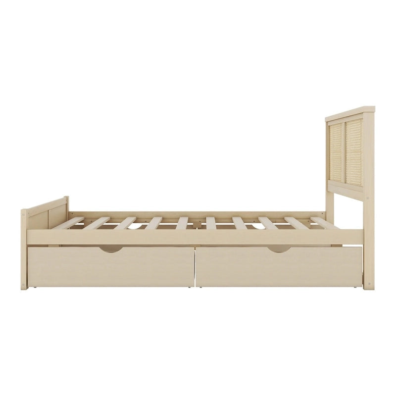 Lit plateforme de rangement pleine grandeur en bois naturel antique