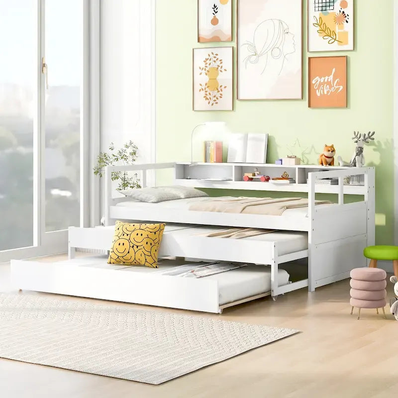 Lit de repos Twin XL avec lits gigognes, étagères et USB