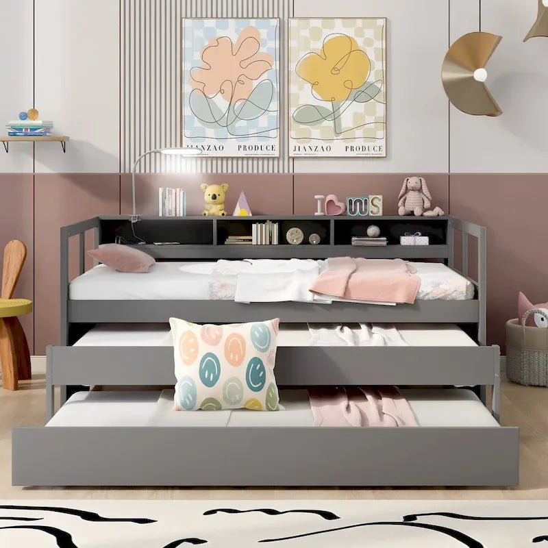 Lit de repos Twin XL avec lits gigognes, étagères et USB