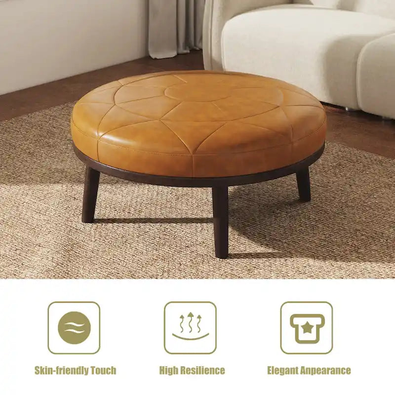 Ottoman en cuir pleine fleur italien de 34,5 pouces de large