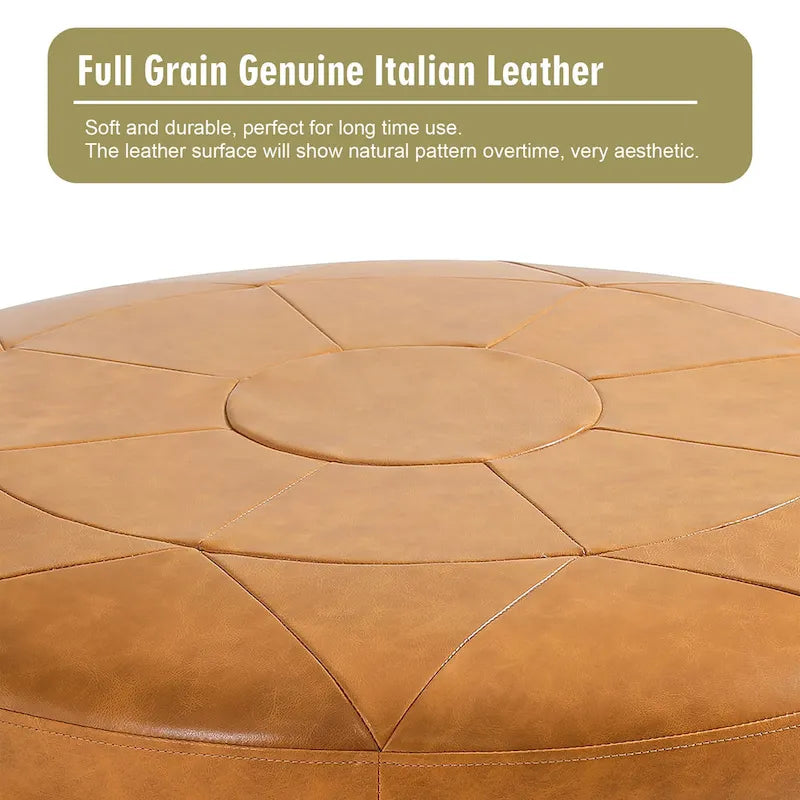 Ottoman en cuir pleine fleur italien de 34,5 pouces de large