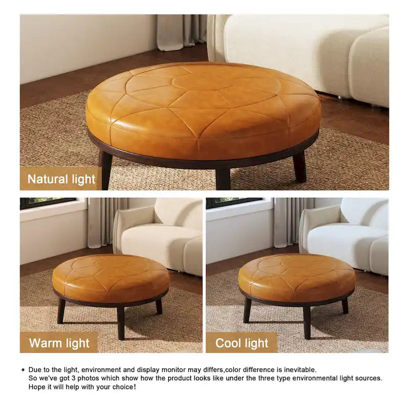 Ottoman en cuir pleine fleur italien de 34,5 pouces de large