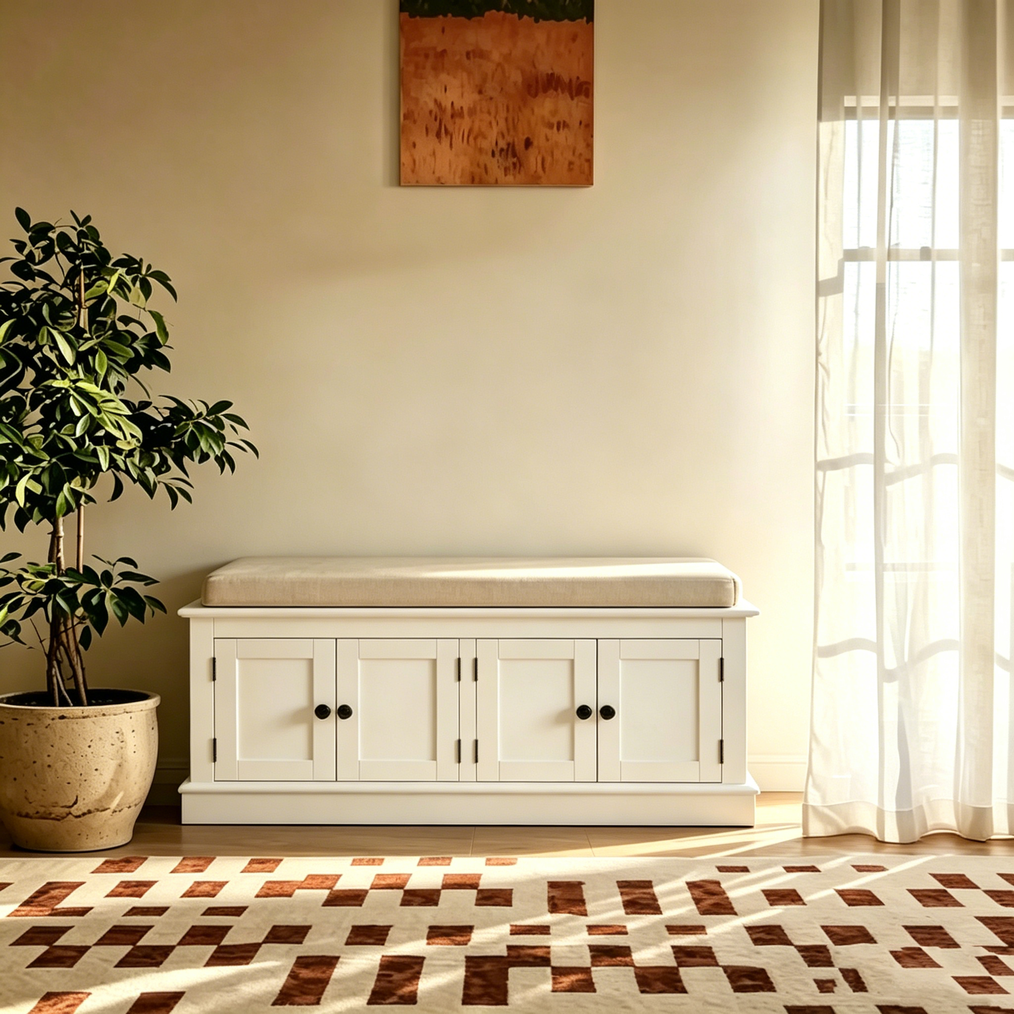 Banc de rangement d'entrée avec 4 portes et étagères réglables