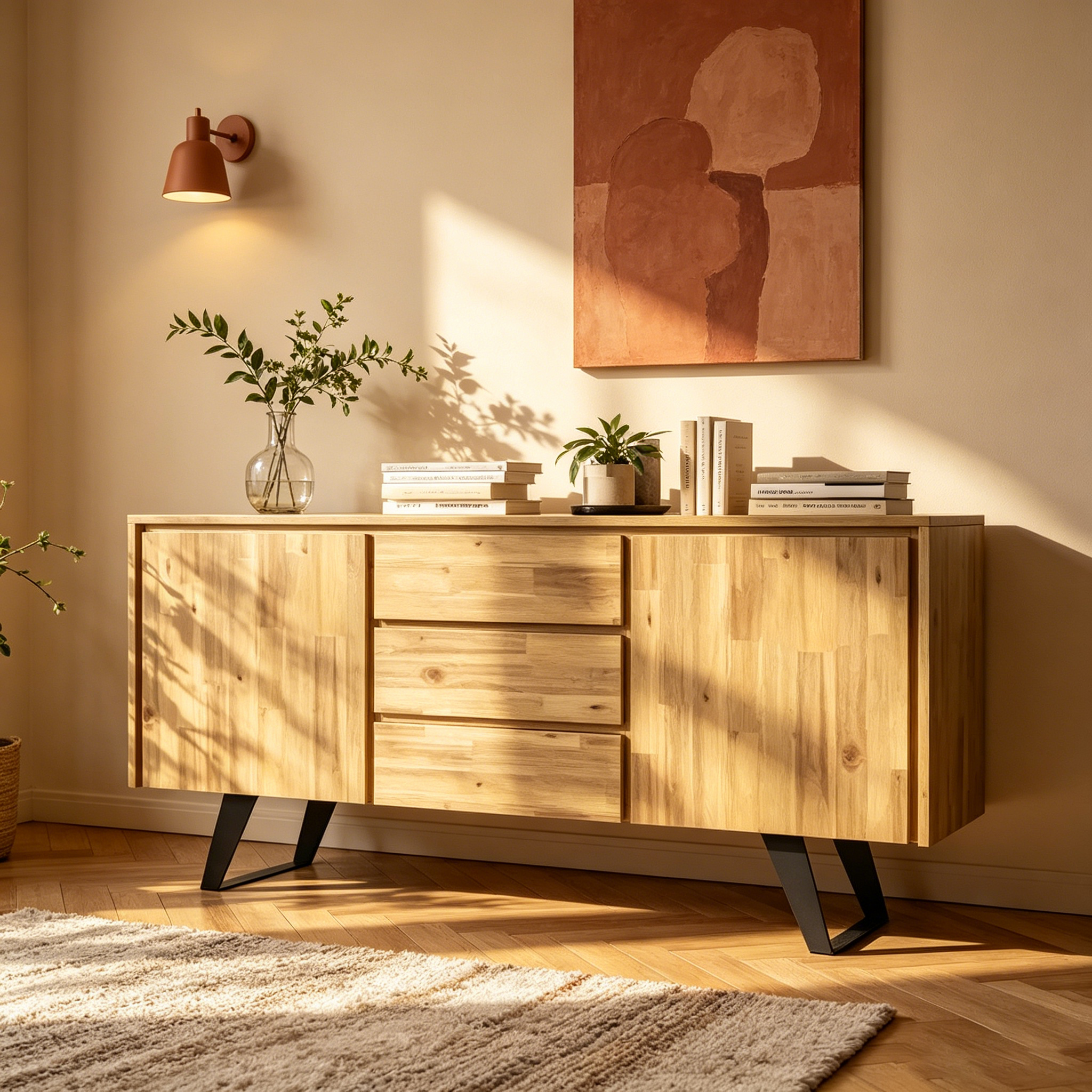 Buffet de 60 pouces de large rectangulaire de style industriel moderne