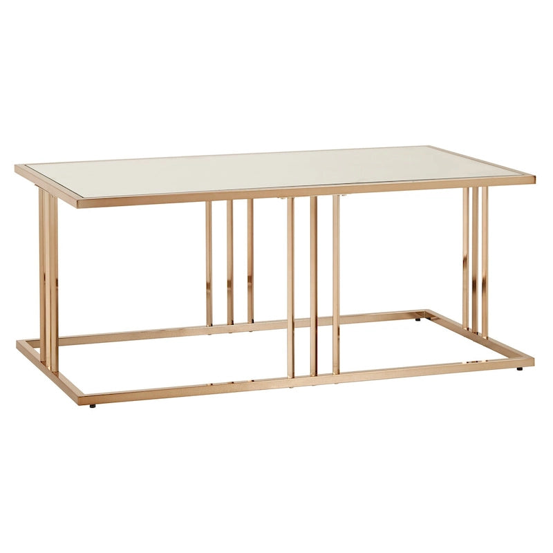 Table basse (ou ensemble de tables basses) finition or champagne avec plateau miroir