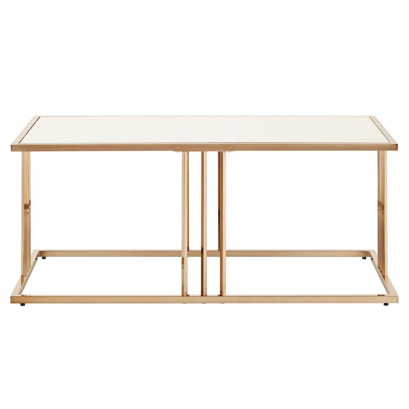 Table basse (ou ensemble de tables basses) finition or champagne avec plateau miroir