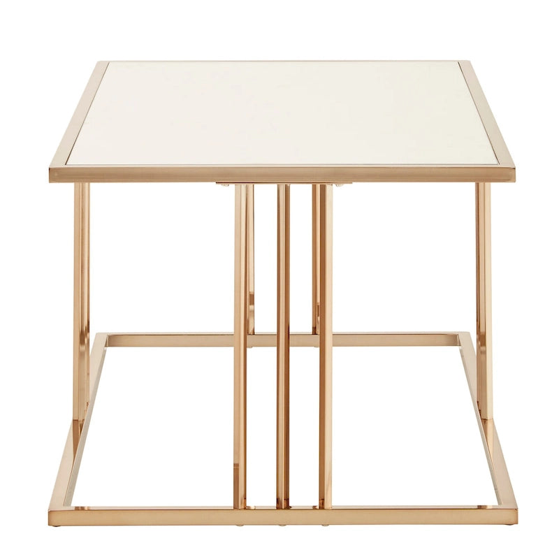 Table basse (ou ensemble de tables basses) finition or champagne avec plateau miroir