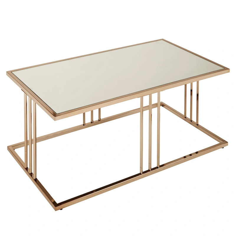 Table basse (ou ensemble de tables basses) finition or champagne avec plateau miroir