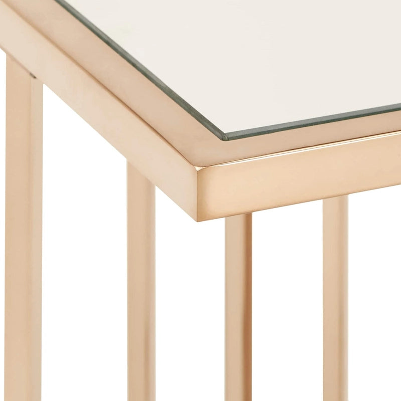 Table basse (ou ensemble de tables basses) finition or champagne avec plateau miroir