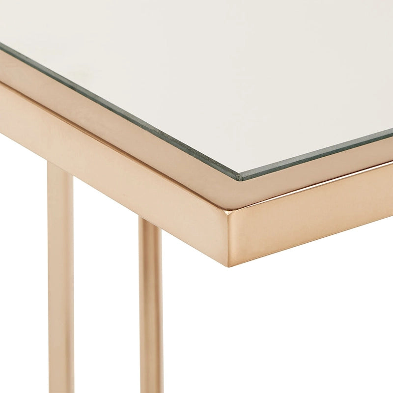 Table basse (ou ensemble de tables basses) finition or champagne avec plateau miroir